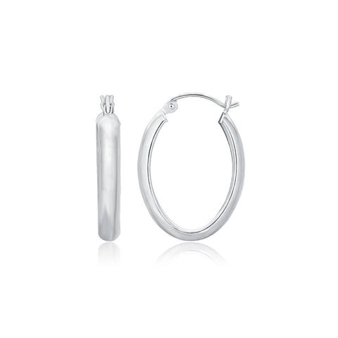 14K White Gold Polished Oval Hoop Earrings