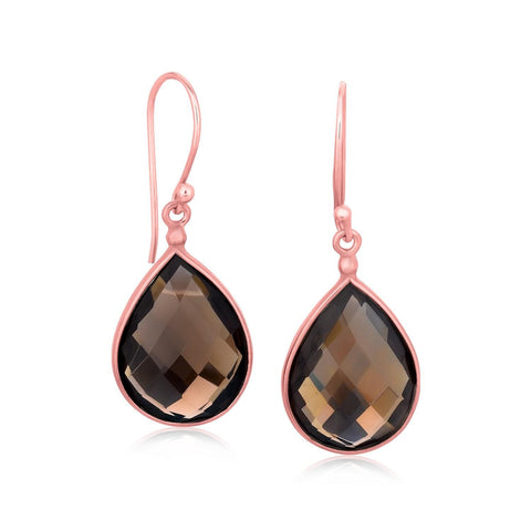 Sterling Silver Rose Gold Plated Teardrop Smokey Quartz Earrings