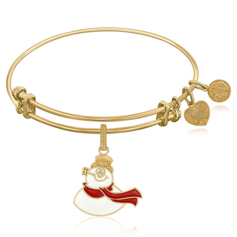 Expandable Bangle in Yellow Tone Brass with Frosty The Snowman Symbol