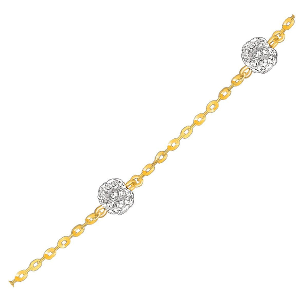 14K Yellow Gold Bracelet with Crystal Studded Ball Stations