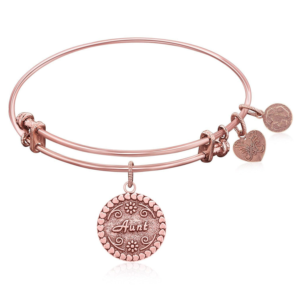 Expandable Bangle in Pink Tone Brass with Aunt Symbol