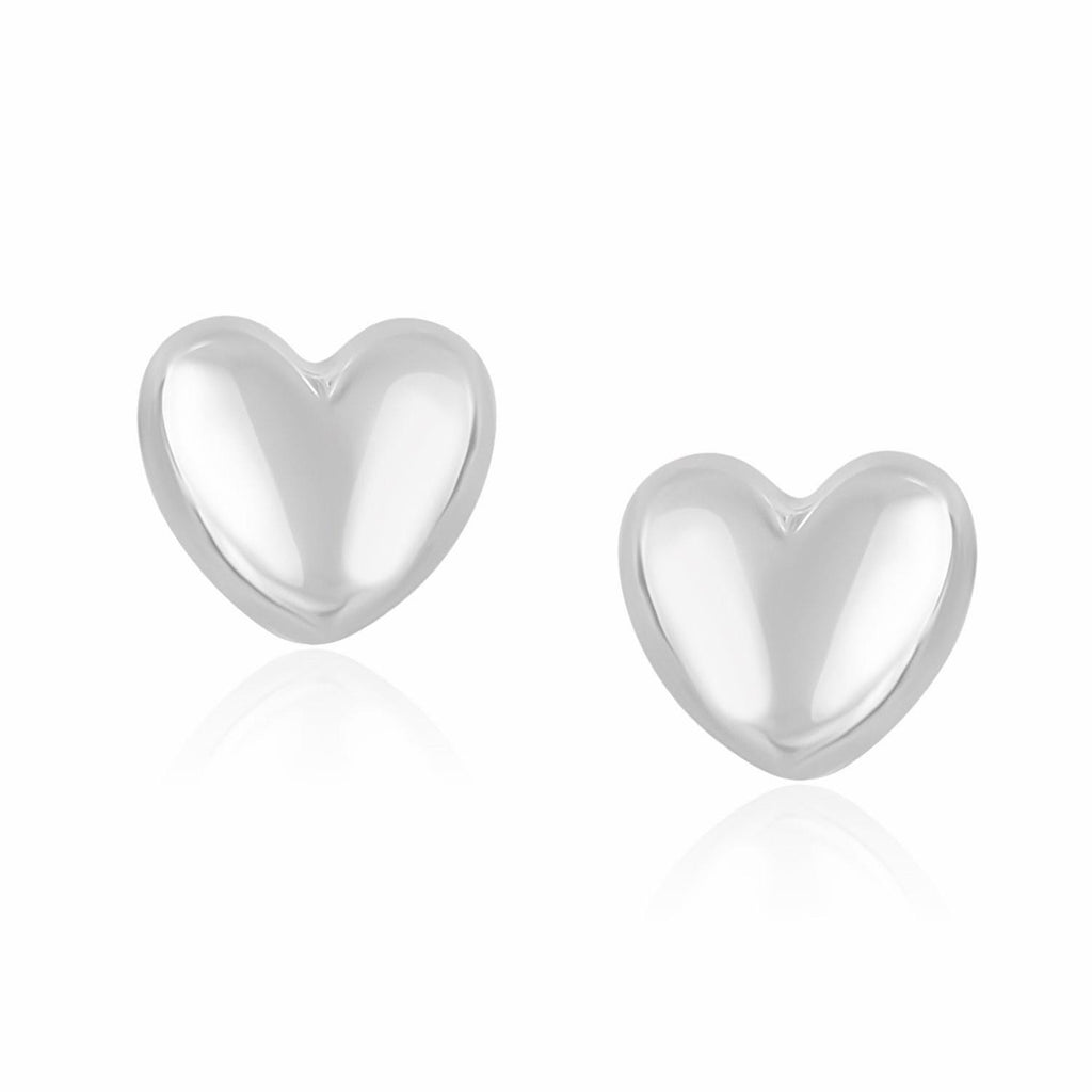 14K White Gold Puffed Heart Shape Shiny Earrings