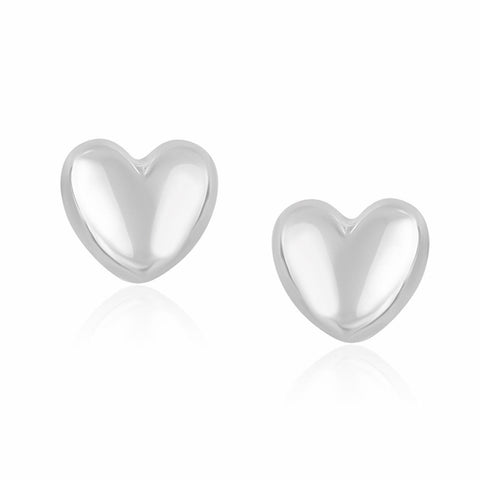 14K White Gold Puffed Heart Shape Shiny Earrings