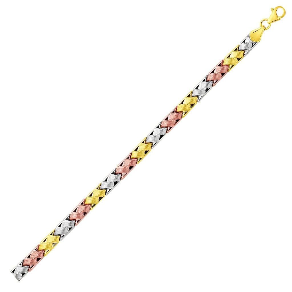 14K Tri-Color Gold Weave Design Bracelet