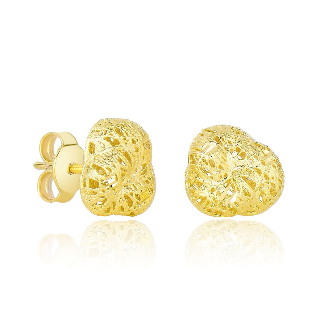 14K Yellow Gold Puff Sanded Design Flower Bud Post Earrings