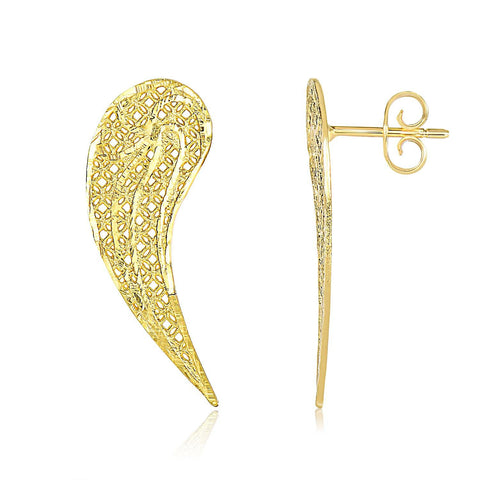 14K Yellow Gold Half Wing Earrings with Textured Finish