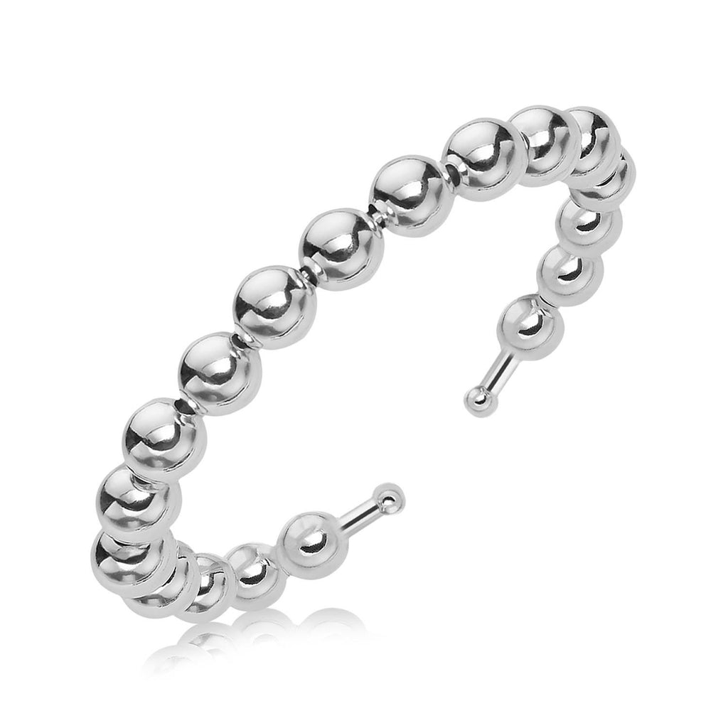 Sterling Silver Rhodium Plated Open Cuff with a Bead Style (8mm)