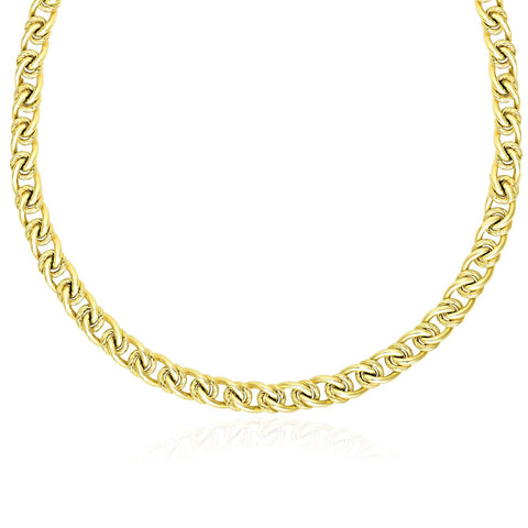 14K Yellow Gold Textured Round and Oval Interlaced Link Bracelet