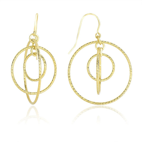 14K Yellow Gold Concentric Multi-Circle Diamond Cut Drop Earrings