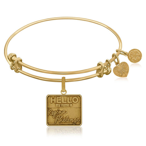 Expandable Bangle in Yellow Tone Brass with Regina Phalange Symbol