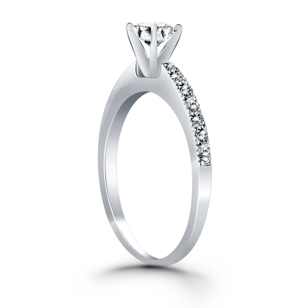 14K White Gold Classic Diamond Pave Solitaire Engagement Ring