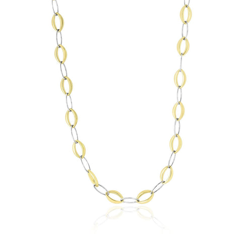 14K Two-Tone Gold Chain Necklace with Graduated and Thin Oval Links