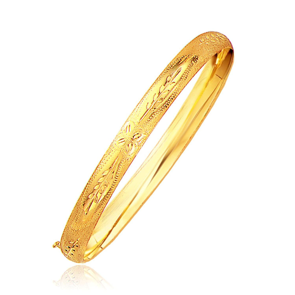 Classic Floral Carved Bangle in 14K Yellow Gold (6.0mm)