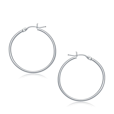 14K White Gold Polished Hoop Earrings (30 mm)