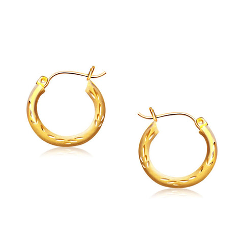 14K Yellow Gold Fancy Diamond Cut Hoop Earrings (5-8 inch Diameter)