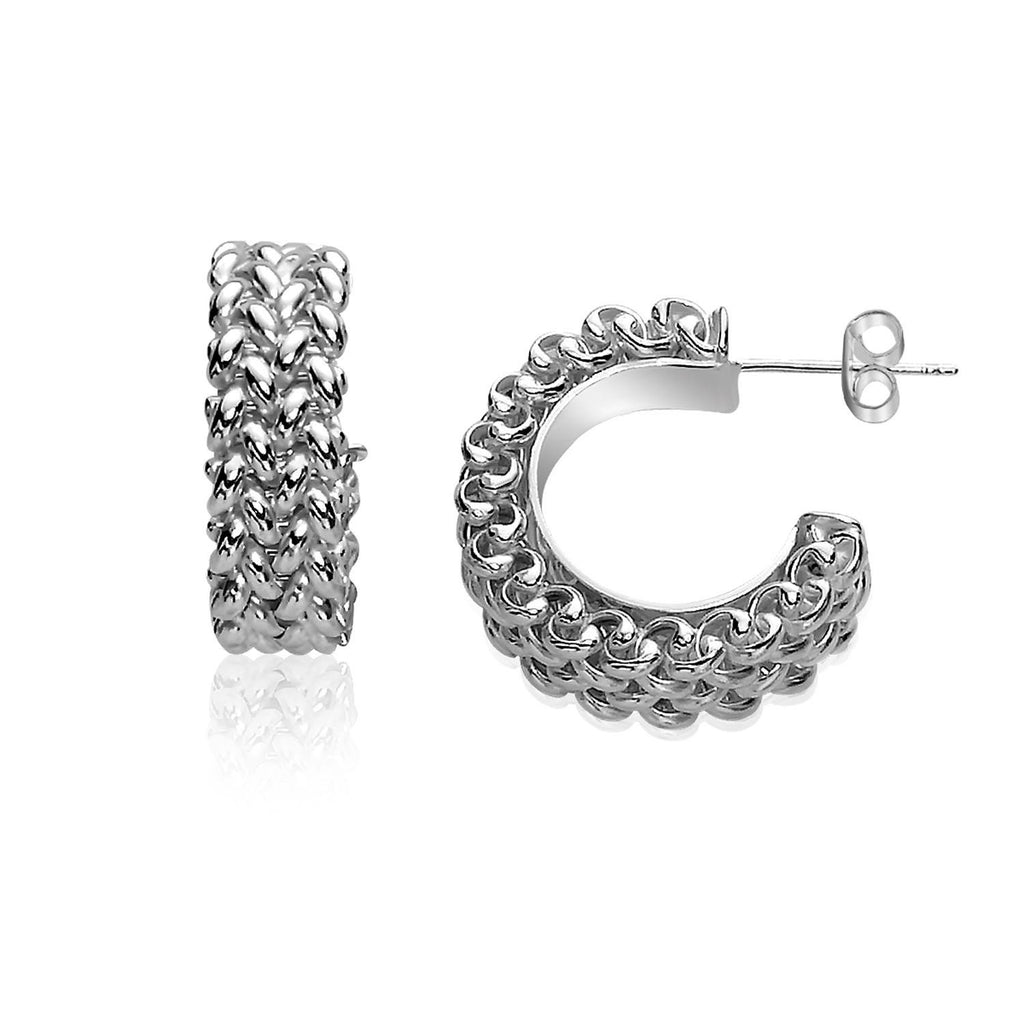 Sterling Silver Half Hoop Rhodium Plated Earrings with a Popcorn Look