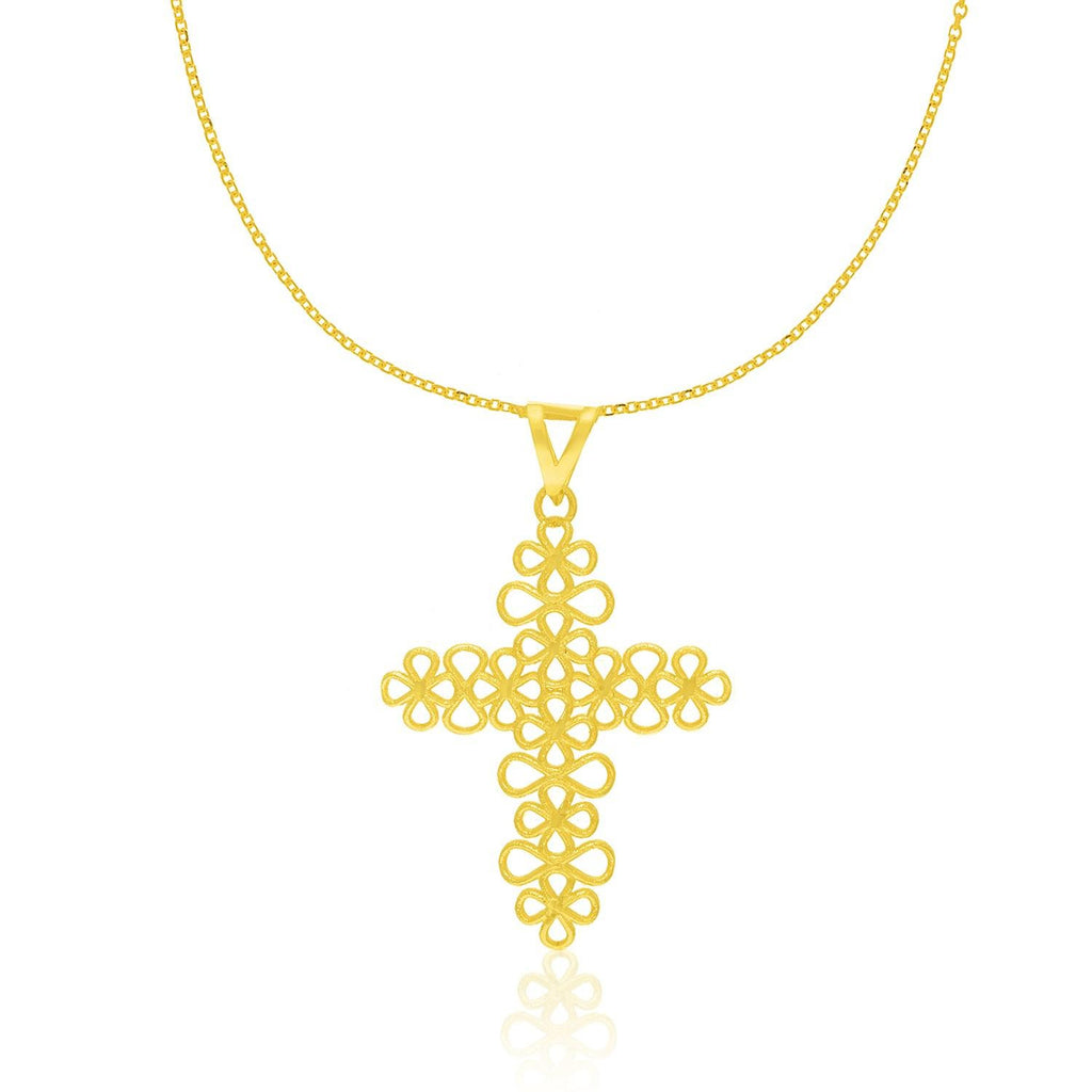 14K Yellow Gold Floral Lacy Crucifix Style Pendant