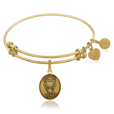 Expandable Bangle in Yellow Tone Brass with USAF Aim High Daughter Symbol