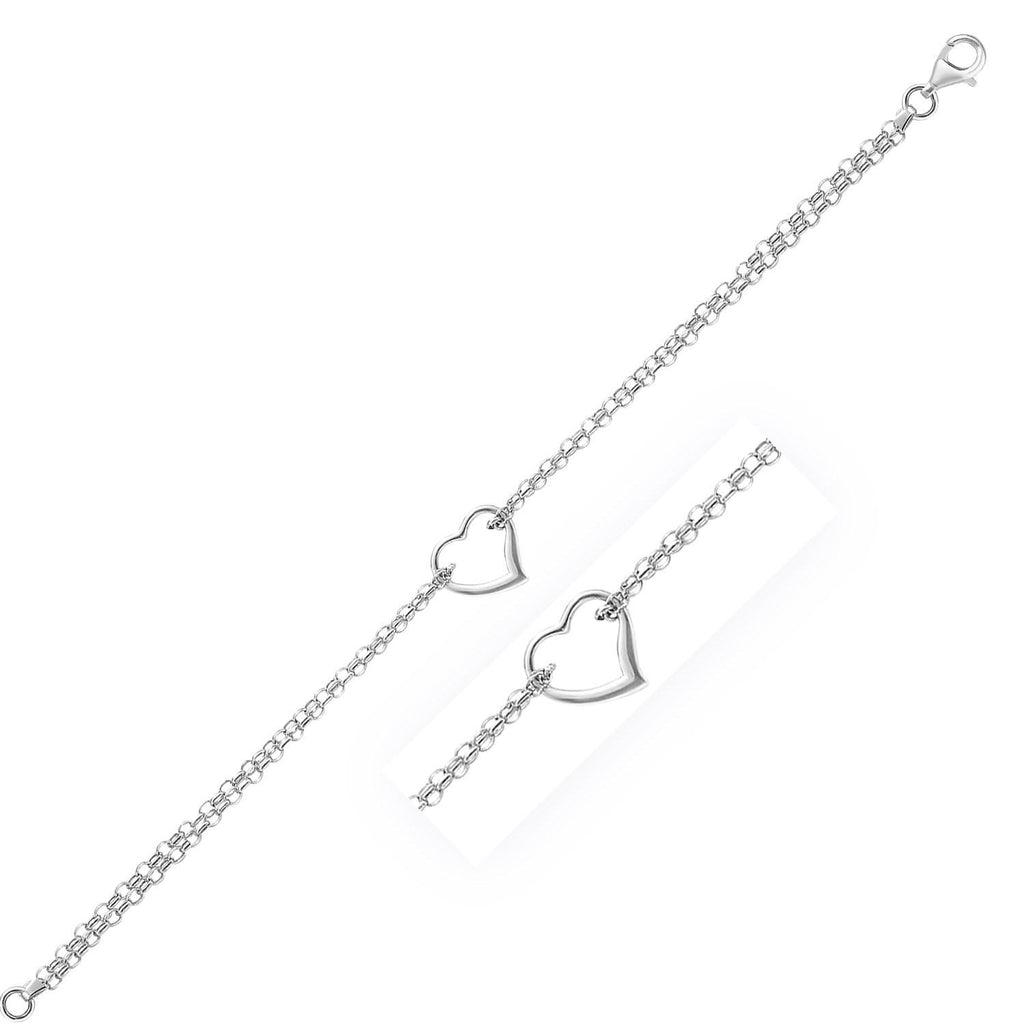 14K White Gold Cable Chain Anklet with Open Heart Station