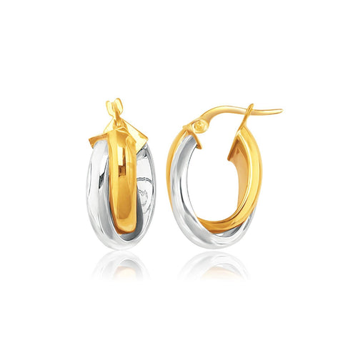 14K Two-Tone Gold Double Row Intertwined Oval Hoop Earrings