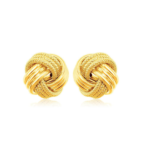 14K Yellow Gold Love Knot with Ridge Texture Earrings