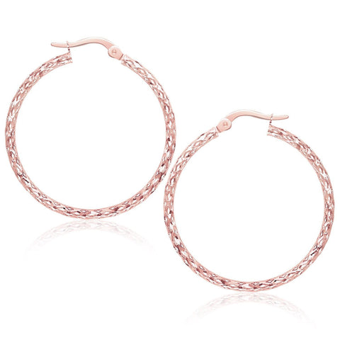 14K Rose Gold Textured Large Hoop Earrings