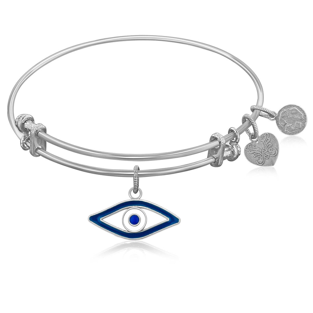 Expandable Bangle in White Tone Brass with Evil Eye Symbol