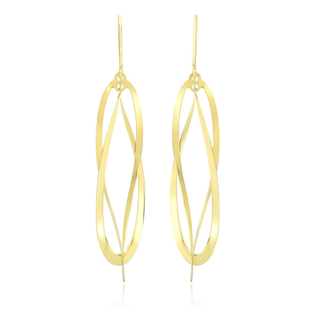 14K Yellow Gold Double Twisted Oval Drop Style Earrings