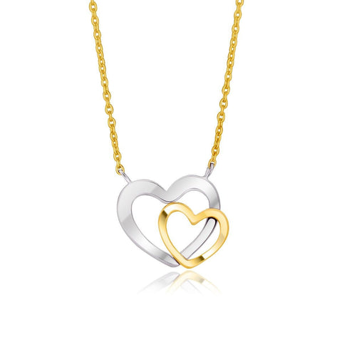 14K Two-Tone Gold Double Heart Necklace