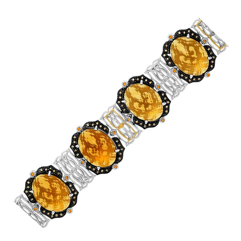 18K Yellow Gold & Sterling Silver Bracelet with Citrine, Quartz, and Diamonds