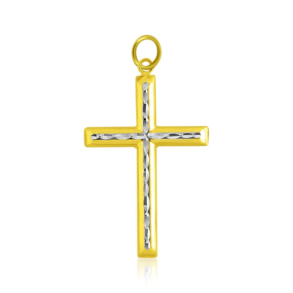 14K Two-Tone Gold Fancy Diamond Cut Crucifix Pendant