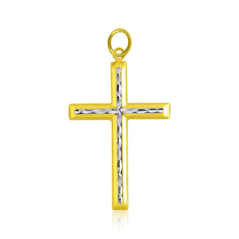 14K Two-Tone Gold Fancy Diamond Cut Crucifix Pendant