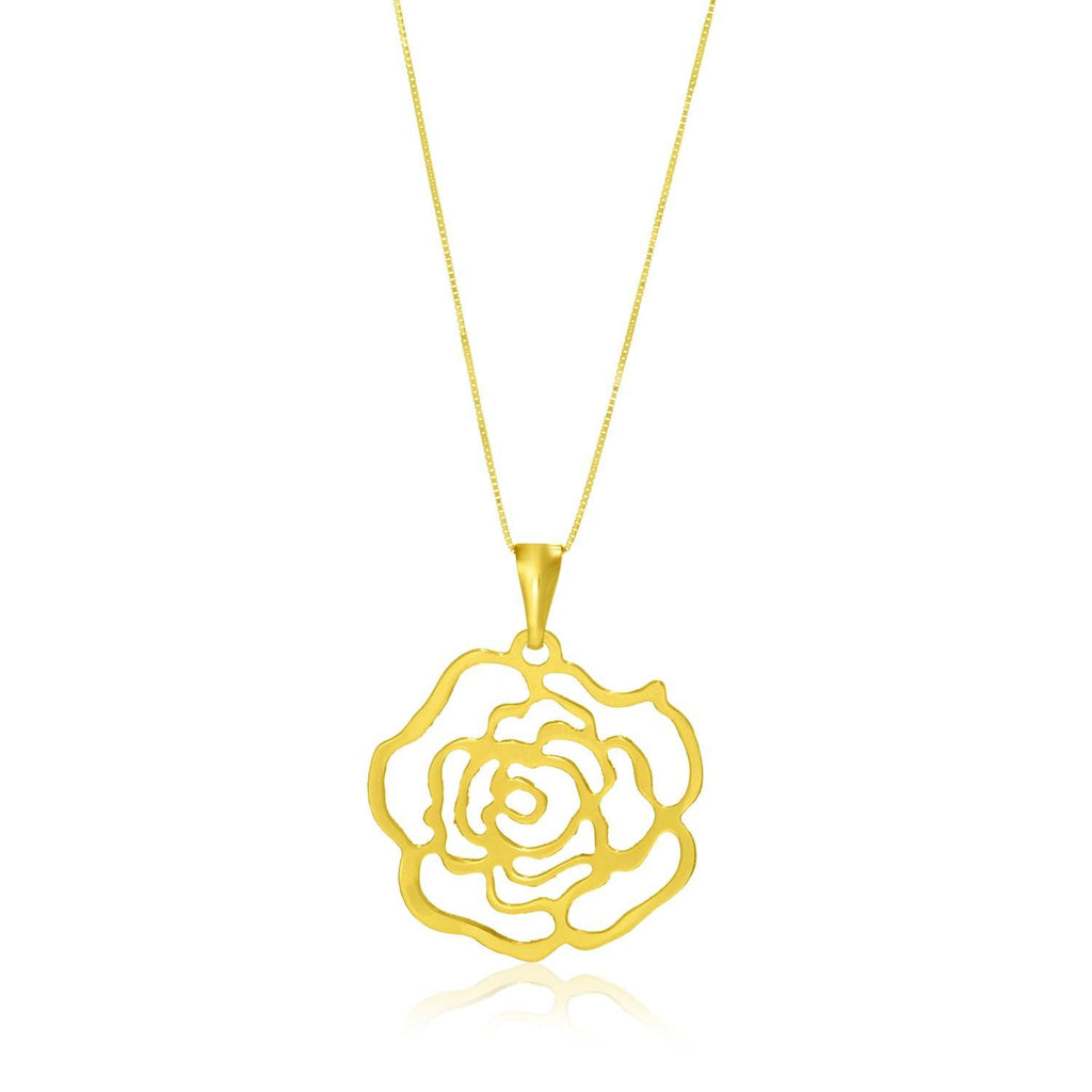 14K Yellow Gold Rose Lace Style Pendant