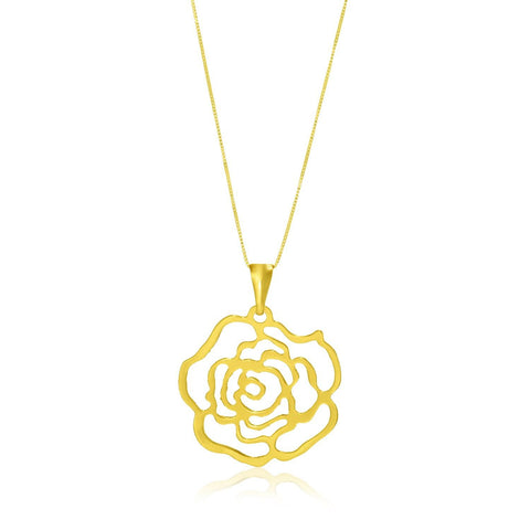 14K Yellow Gold Rose Lace Style Pendant