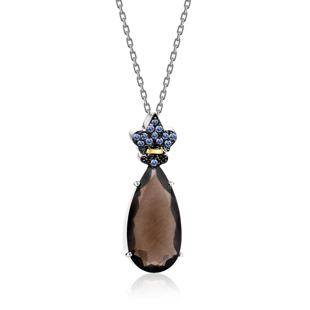 18K Yellow Gold & Sterling Silver Pendant with Smokey Quartz and Tanzanite