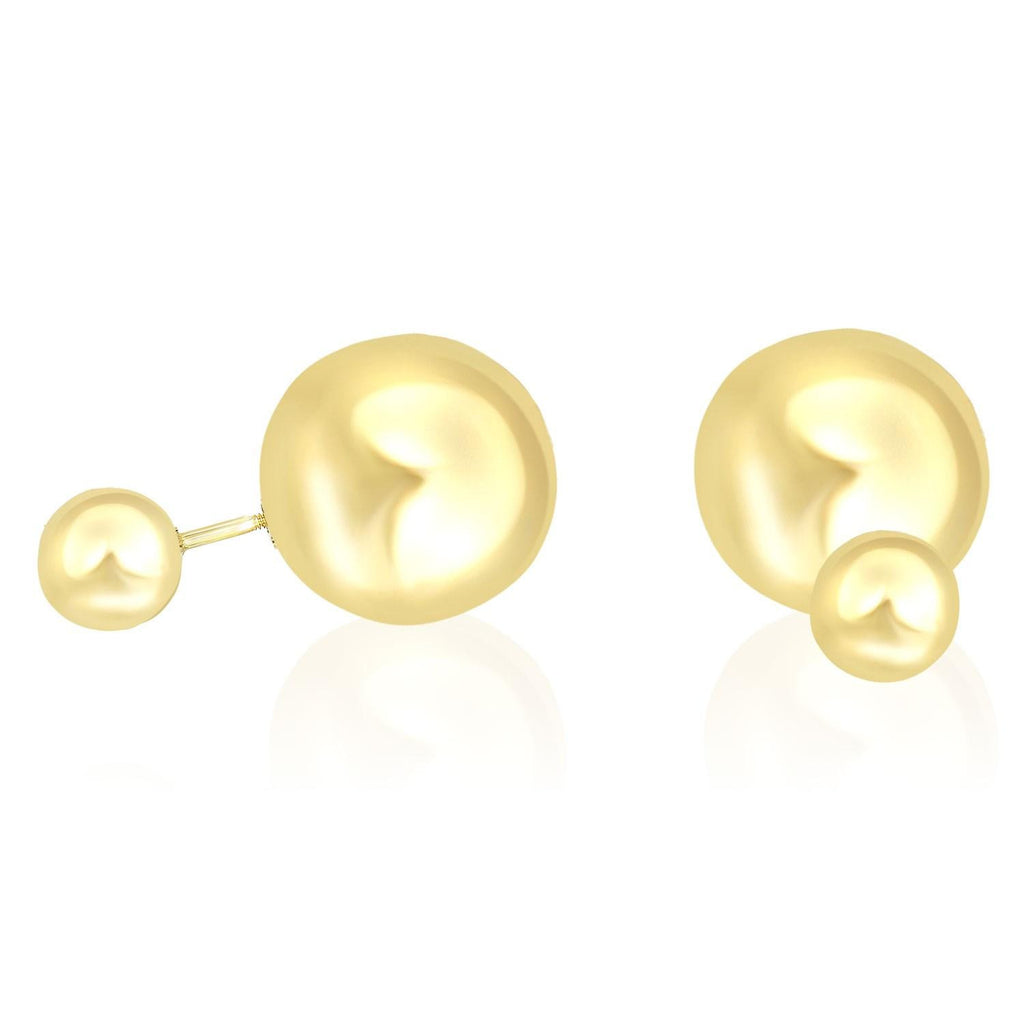 14K Yellow Gold Shiny Ball Design Double Sided Earrings