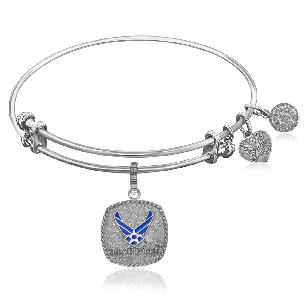 Expandable Bangle in White Tone Brass with Enamel U.S. Air Force Symbol