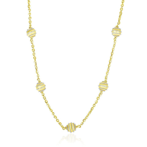 14K Two-Tone Gold Ball with Coil Station Chain Necklace