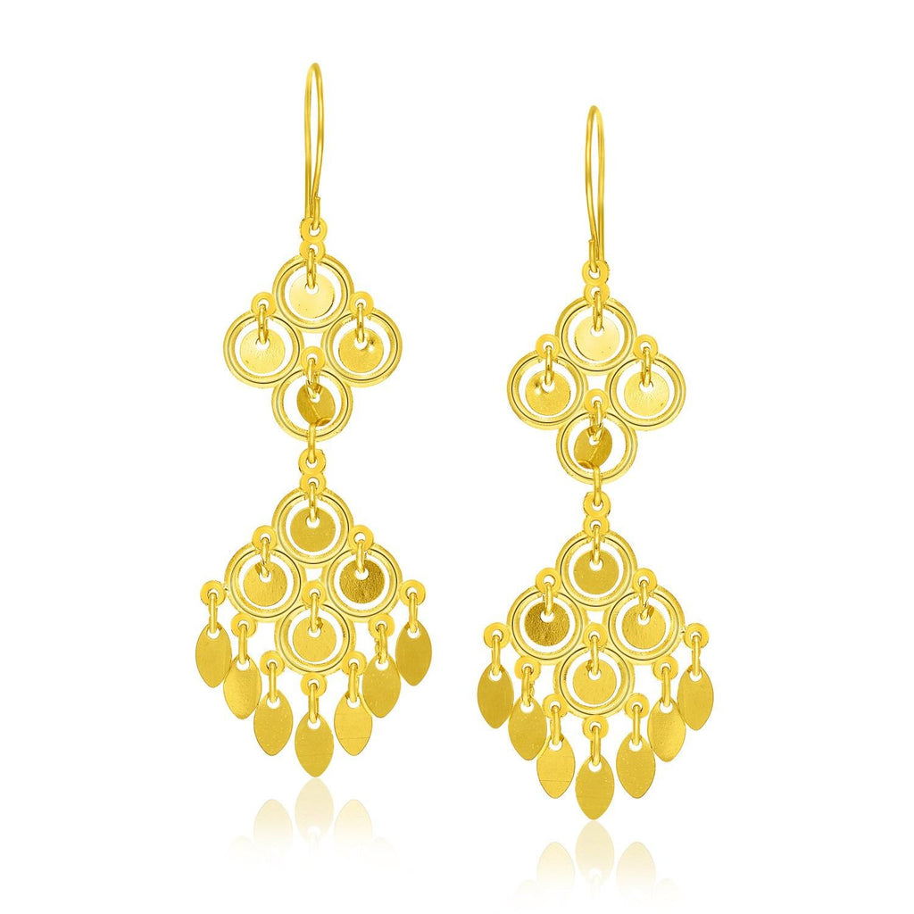 14K Yellow Gold Cascading Earrings with Dangling Sequins