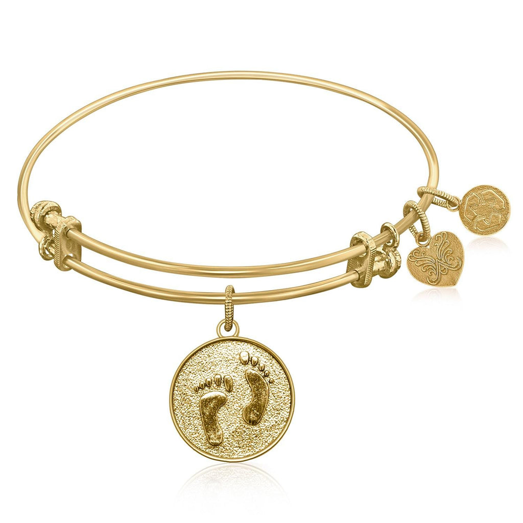 Expandable Bangle in Yellow Tone Brass with Barefoot In The Sand Symbol