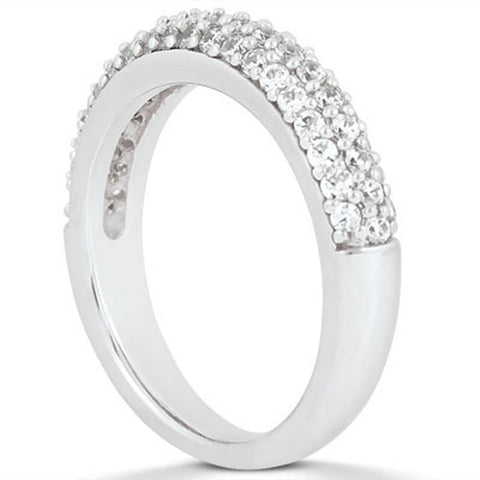 14K White Gold Triple Multi-Row Micro- Pave Diamond Wedding Ring Band