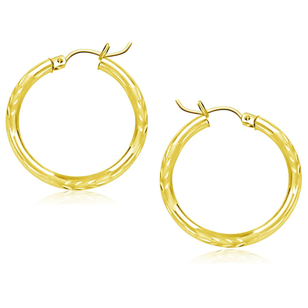 14K Yellow Gold Diamond Cut Hoop Earrings (25mm)