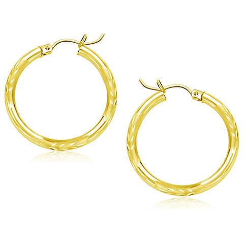 14K Yellow Gold Diamond Cut Hoop Earrings (25mm)