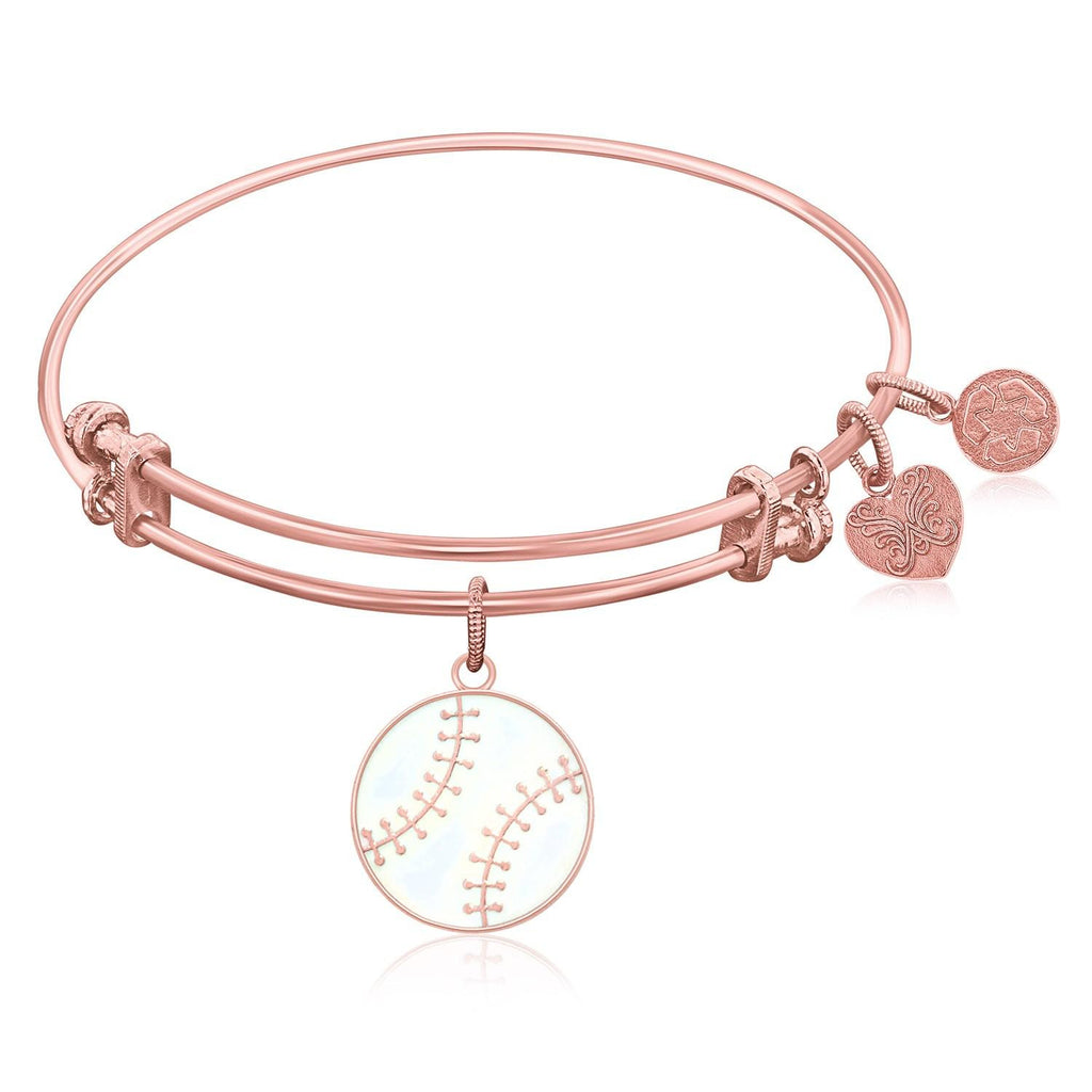 Expandable Bangle in Pink Tone Brass with Baseball Symbol