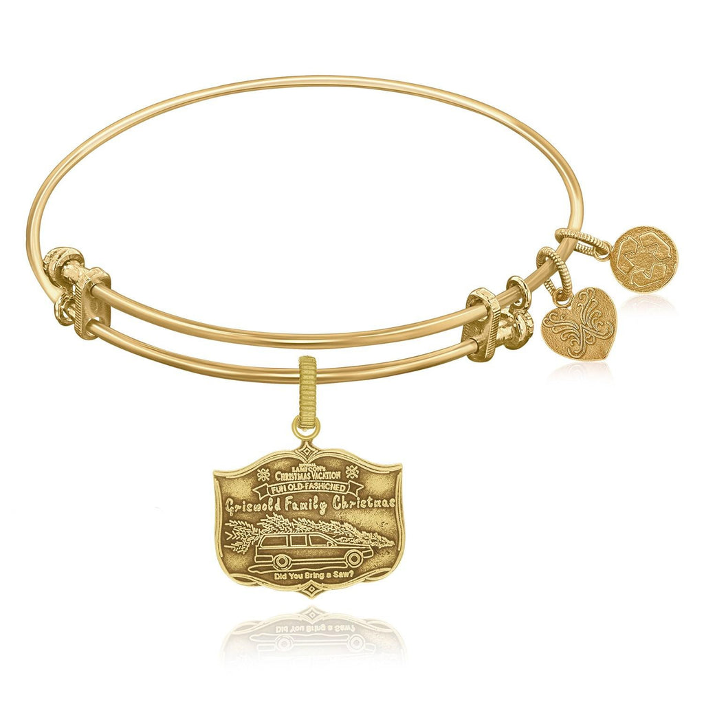 Expandable Bangle in Yellow Tone Brass with Griswold Family Christmas Symbol