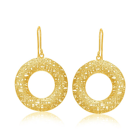 14K Yellow Gold Open Round Mesh Wire Style Earrings