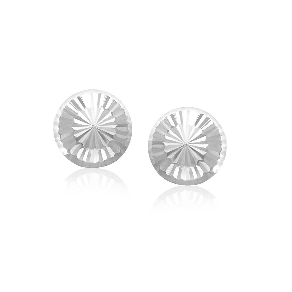 14K White Gold Textured Flat Style Stud Earrings