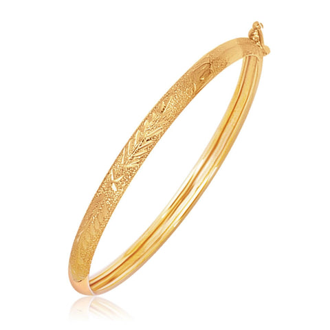 14K Yellow Gold Diamond Cut Motif Dome Style Children's Bangle