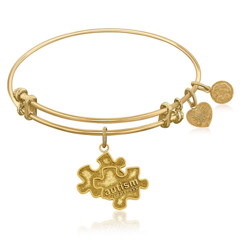 Expandable Bangle in Yellow Tone Brass with Autism Awareness Symbol