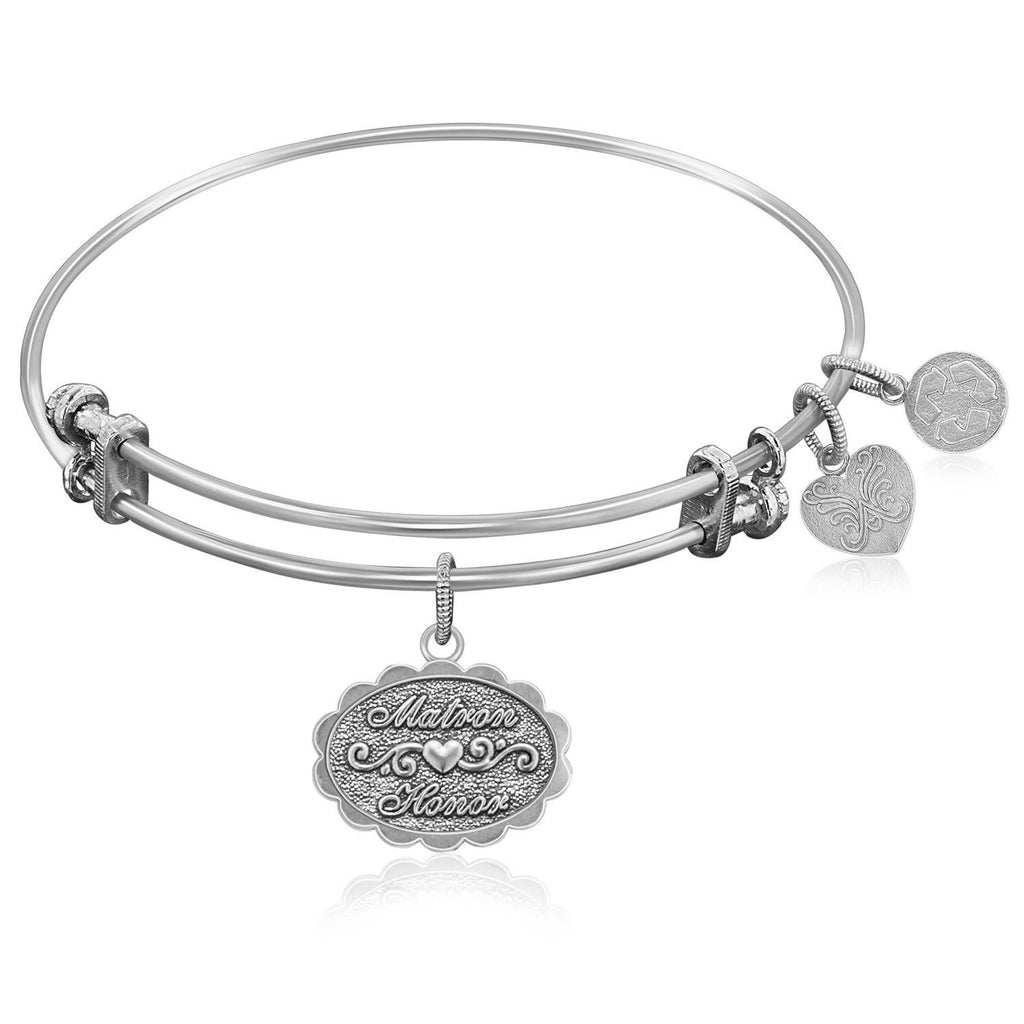 Expandable Bangle in White Tone Brass with Matron Of Honor Symbol